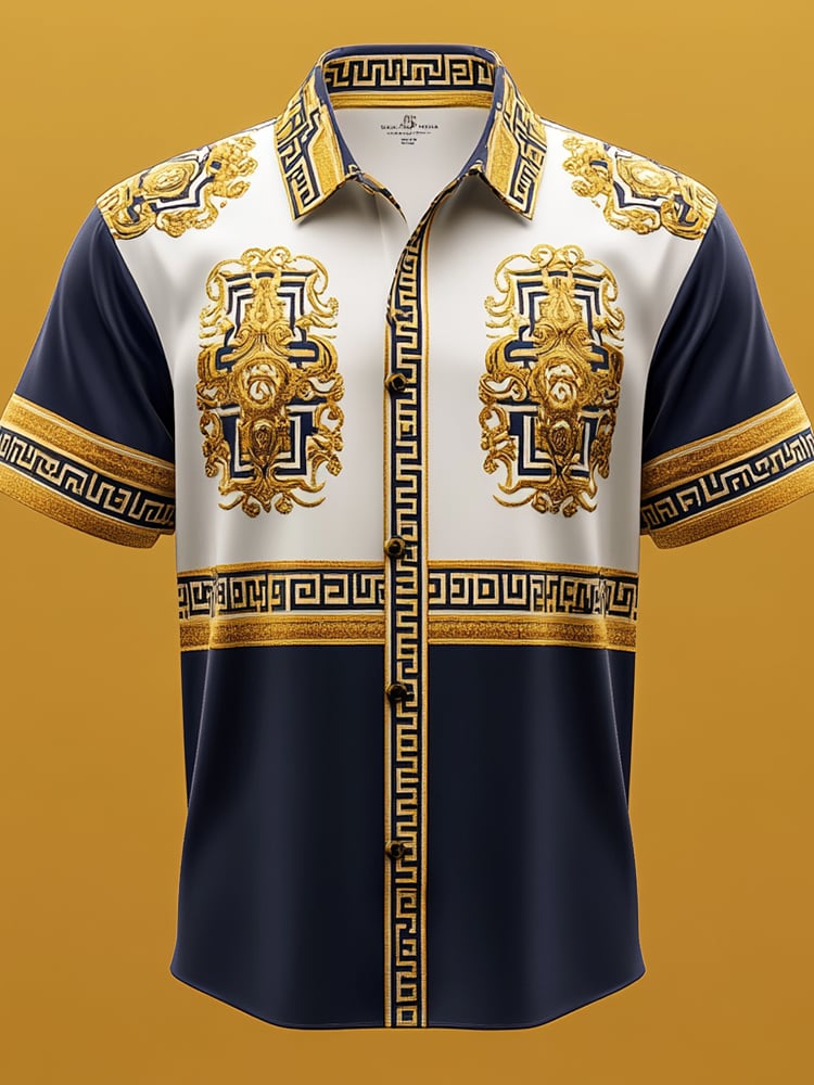 Men's Satin Luxe Print Short Sleeve Button Shirt