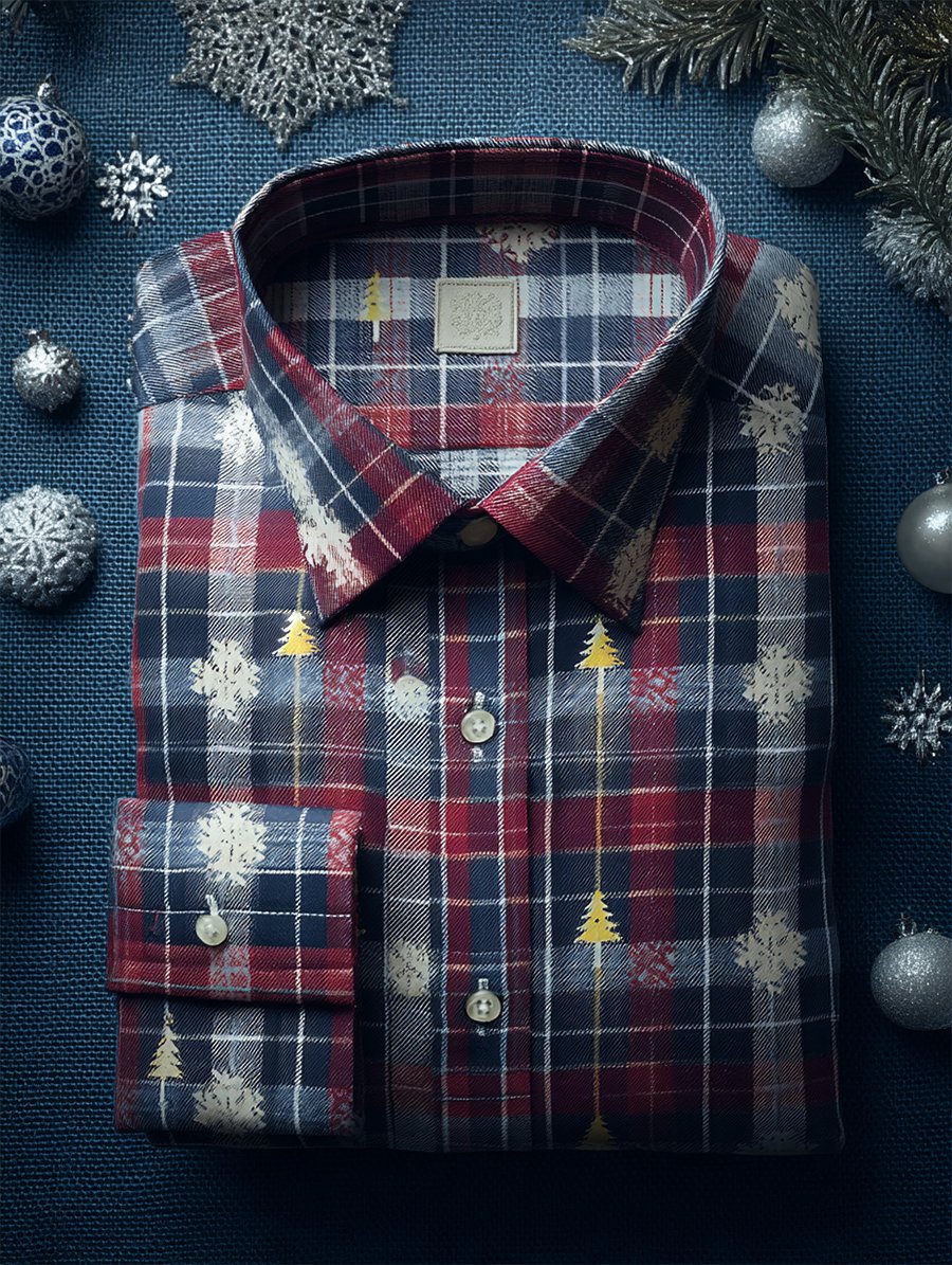 Men's Christmas Plaid Art Long Sleeve Shirt