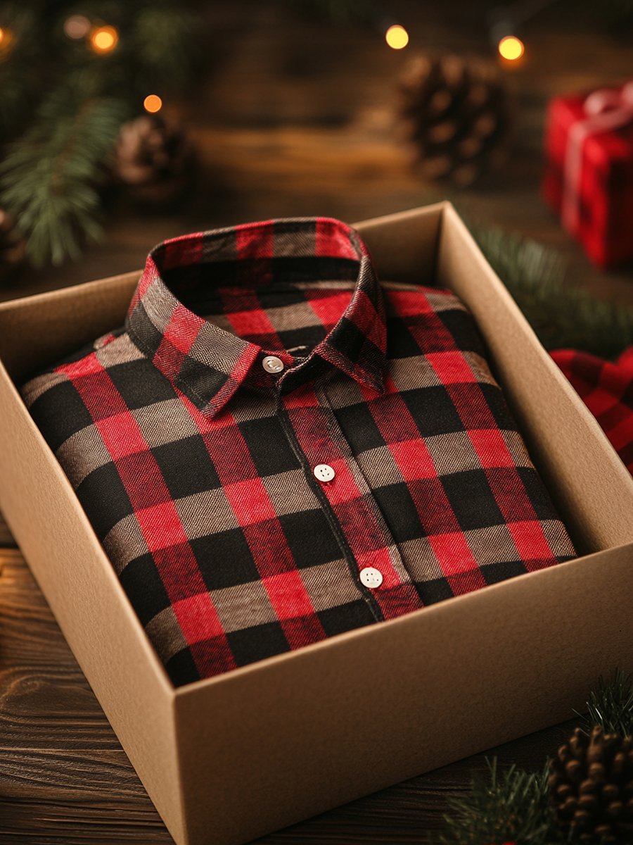 Men's Business Retro Plaid Print Long Sleeve Shirt
