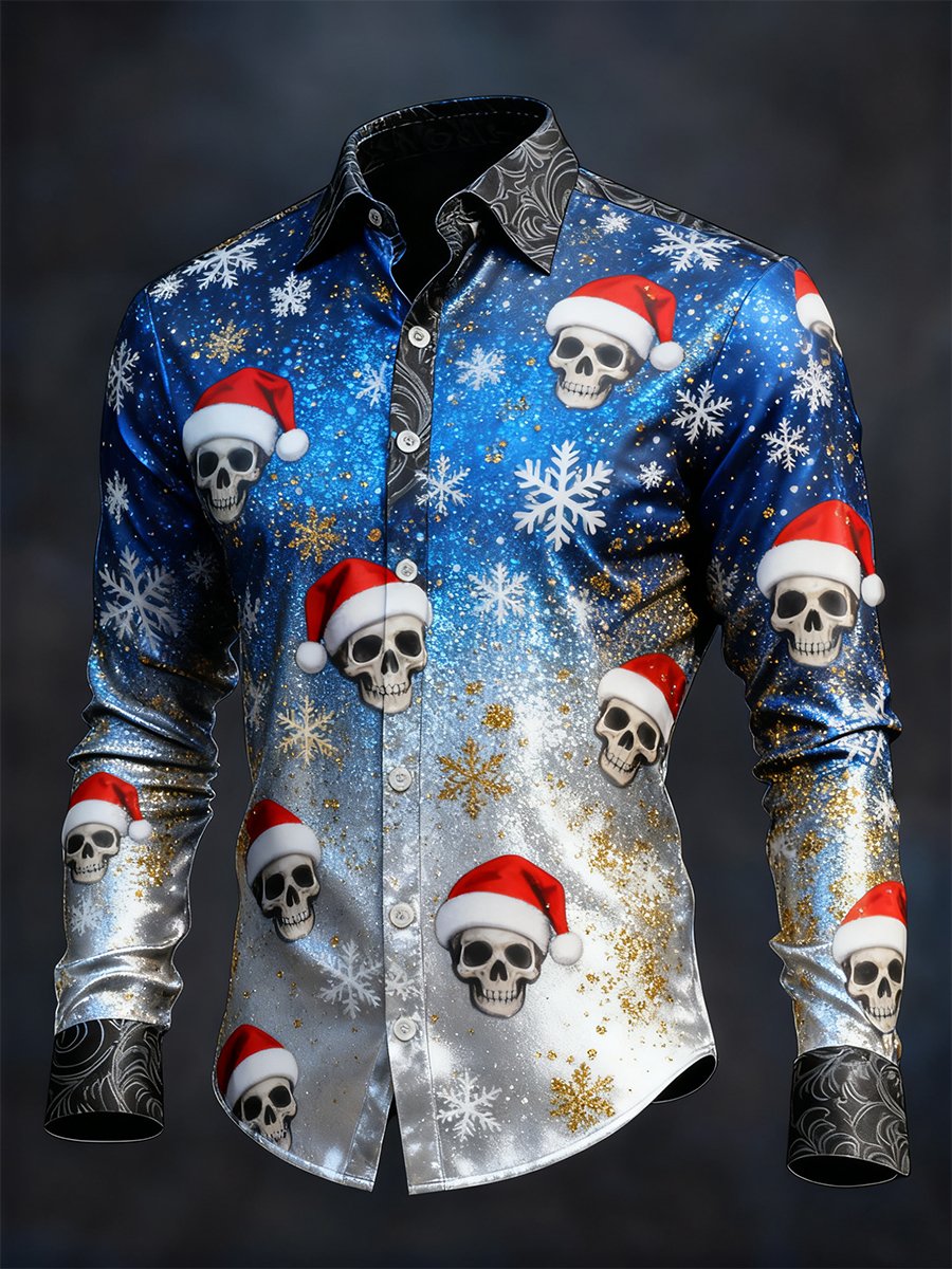 Men's Vintage Christmas Skull Long Sleeve Shirt