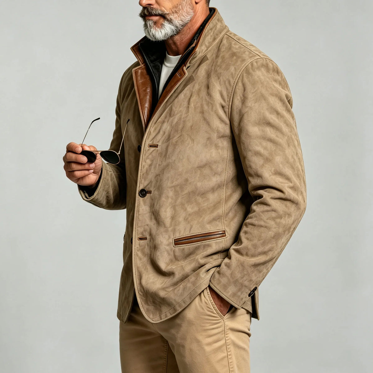 Men's Collared Patchwork Color-Blocked Jacket