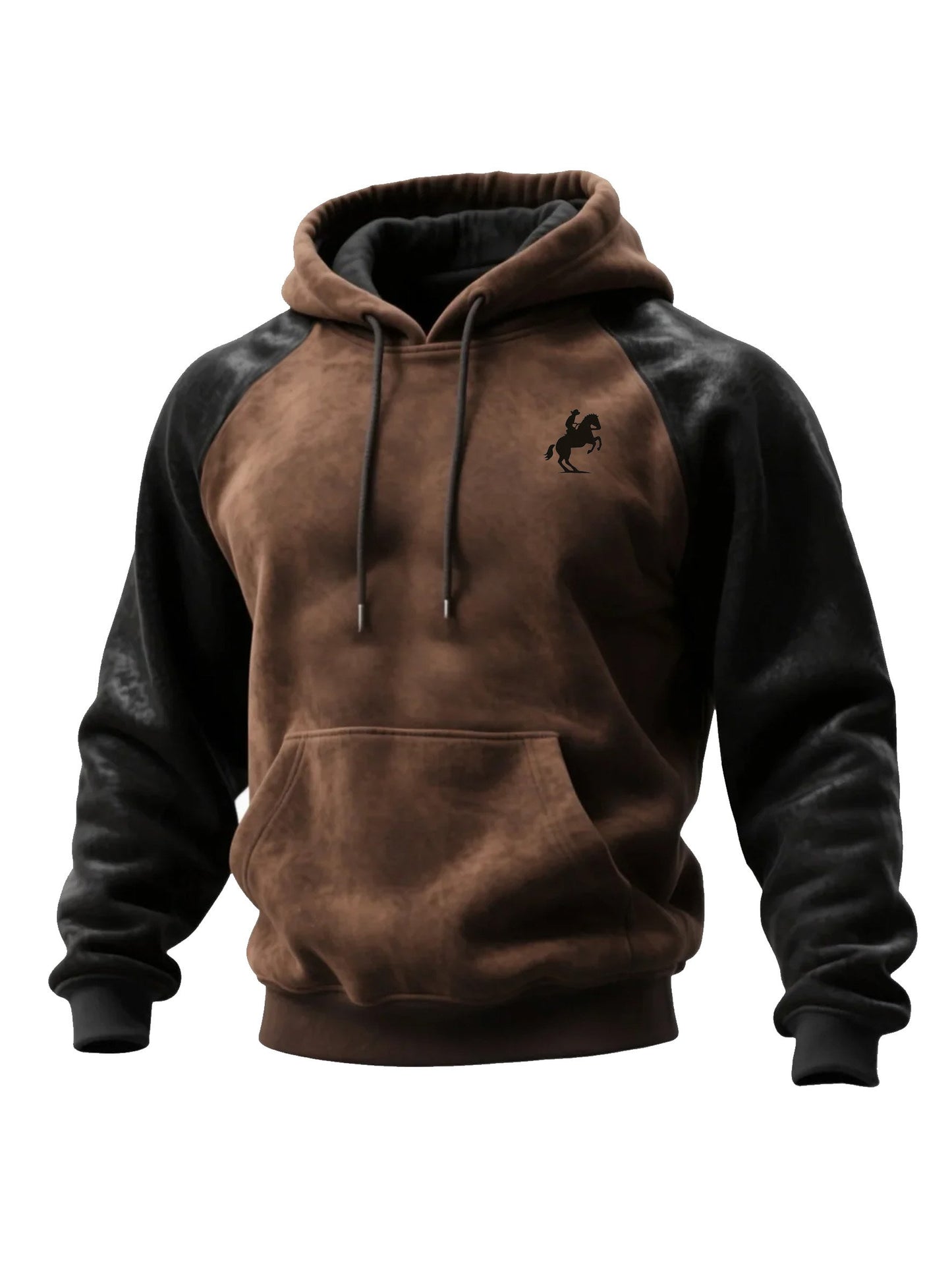 Men's Winter Horseback Riding Print Contrast Color Stitching Hooded Sweatshirt