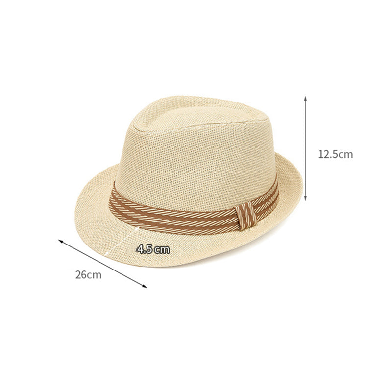 Men's Retro Stripe Decor Short-Brim Sun Protection Straw Hat