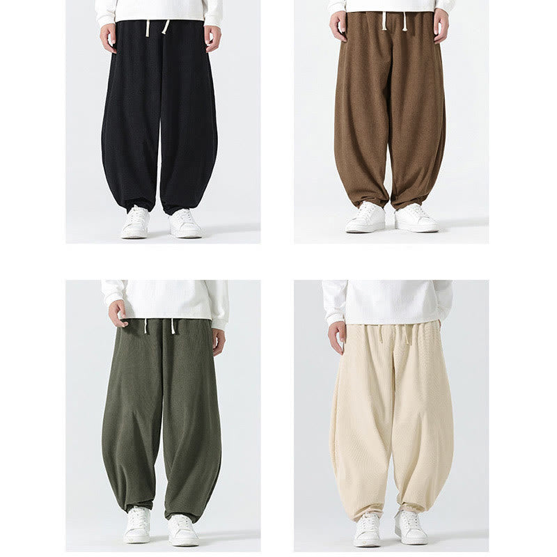 Buddha Stones Fall Solid Color Corduroy Men's Harem Pants With Pockets