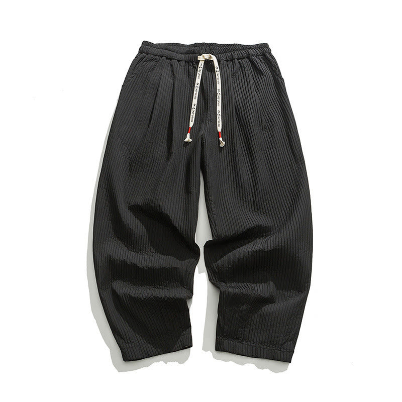 Buddha Stones Fall Solid Color Drawstring Men's Ankle-Length Harem Pants With Pockets