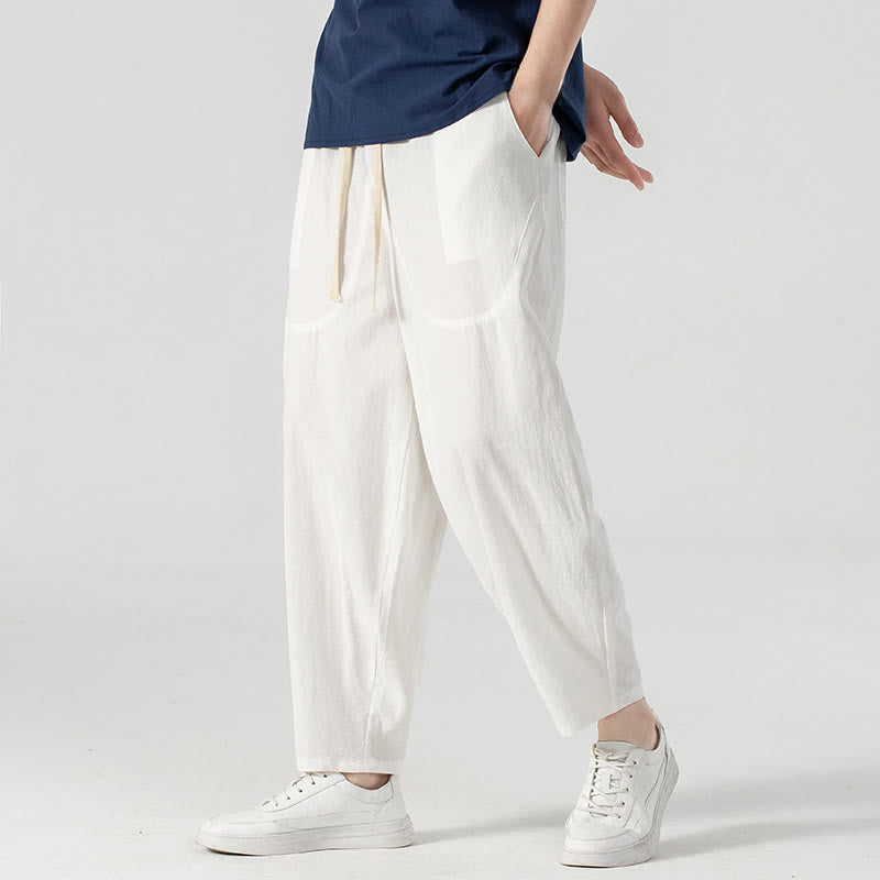Buddha Stones Spring Fall Solid Color Drawstring Men's Ankle-Length Harem Pants With Pockets