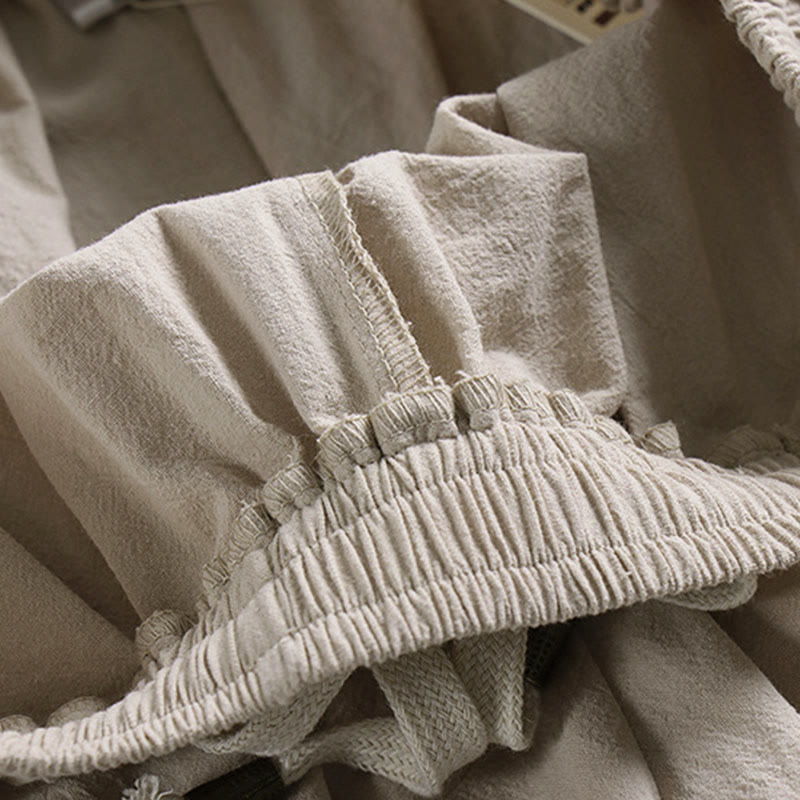 Buddha Stones Plain Drawstring Tapered Ankle-Length Men's Cotton Linen Pants With Pockets