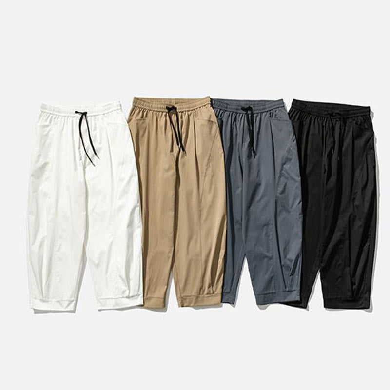 Buddha Stones Summer Solid Drawstring Ankle-Length Men's Cargo Harem Pants With Pockets