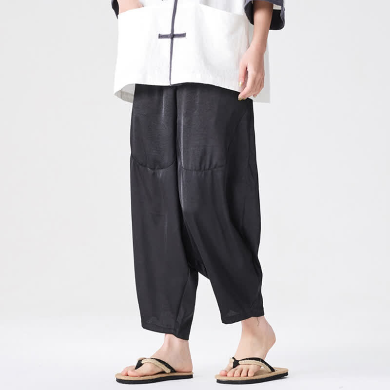 Buddha Stones Summer Casual Patch Pocket Solid Men's Harem Pants With Pockets