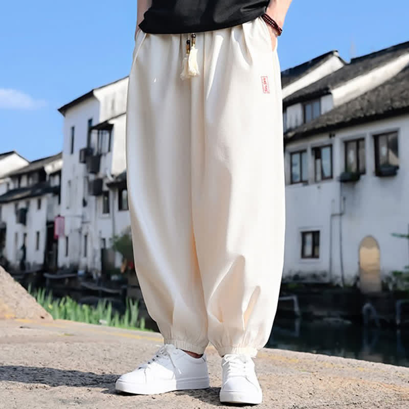 Buddha Stones Summer Drawstring Solid Ankle Length Men's Harem Pants With Pockets