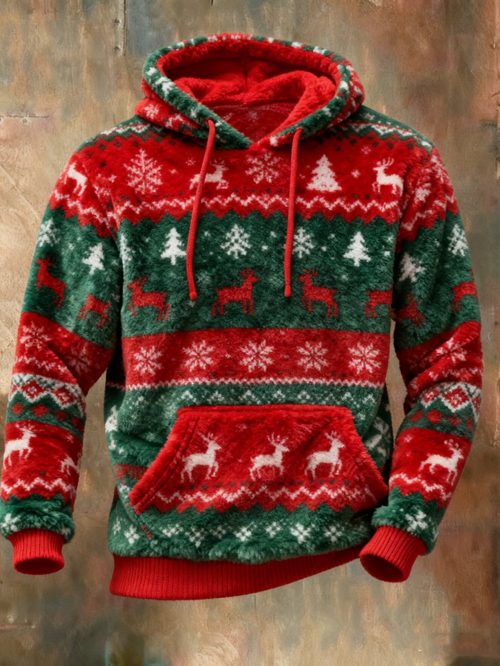Men's Casual Christmas Comfortable Flannel Warm Hoodie