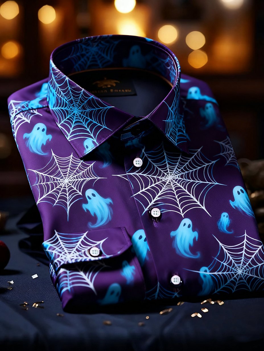 Men's Luxury Halloween Party Long Sleeve Button-Down Shirt