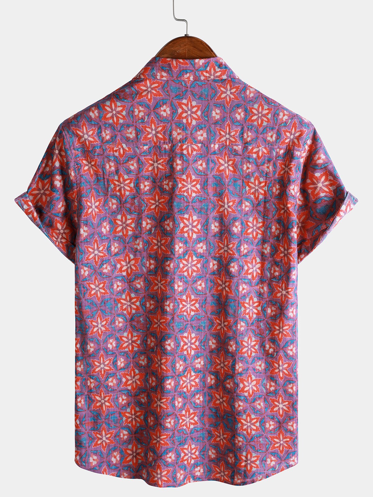 Men’s Vintage Pattern Floral Short Sleeve Lightweight Casual Shirt