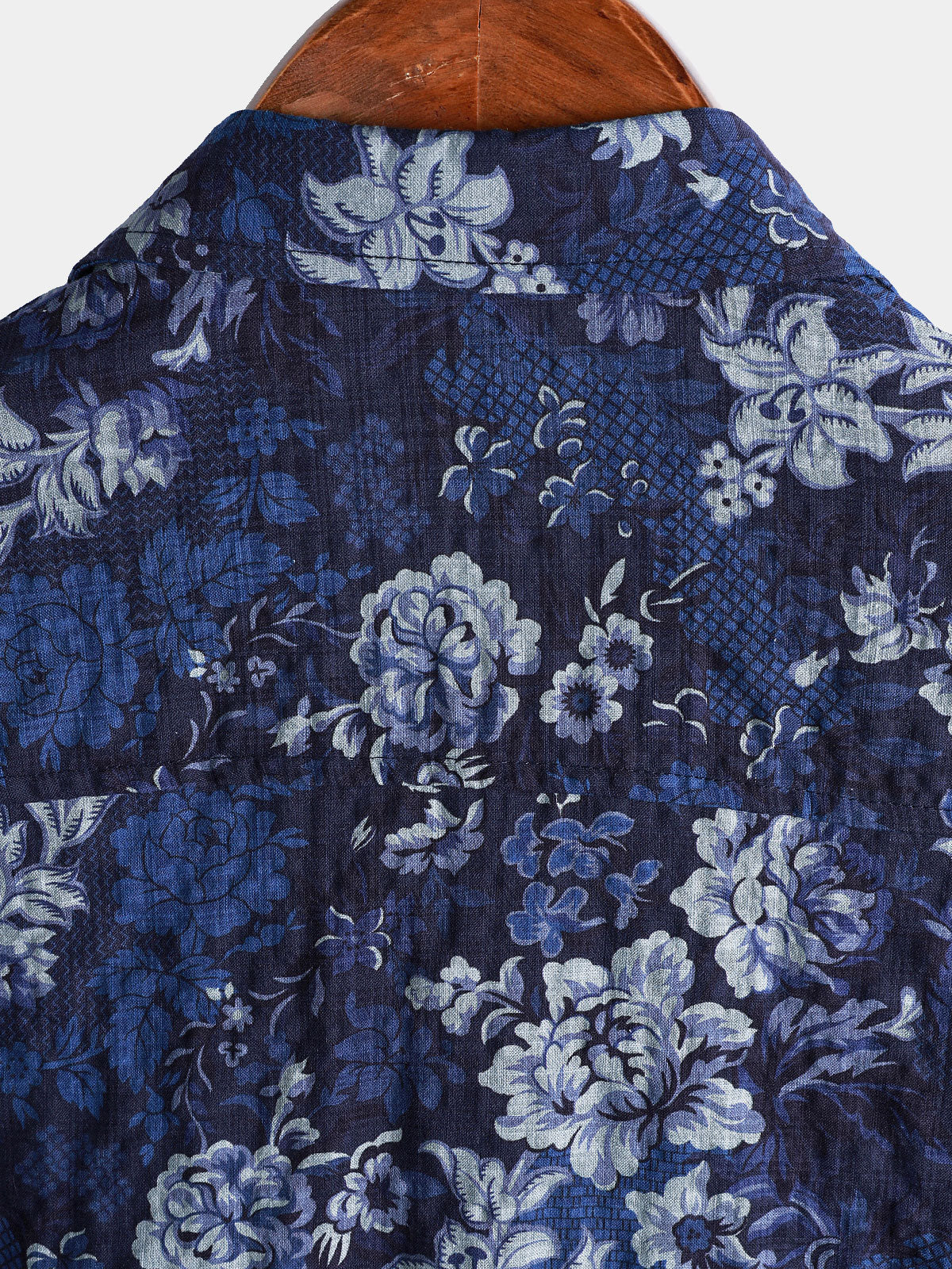 Men's Hawaiian Blue Floral Print Breathable Lightweight Cotton Chest Pocket Short Sleeve Shirt