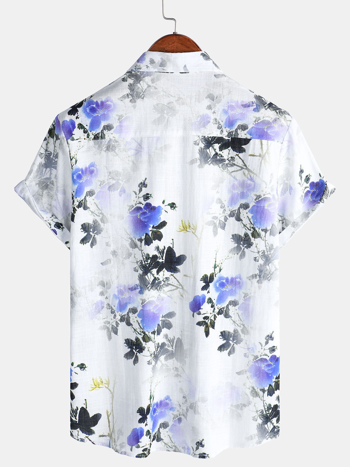 Men's Casual Holiday Summer Floral Print Short Sleeve Cotton Shirt