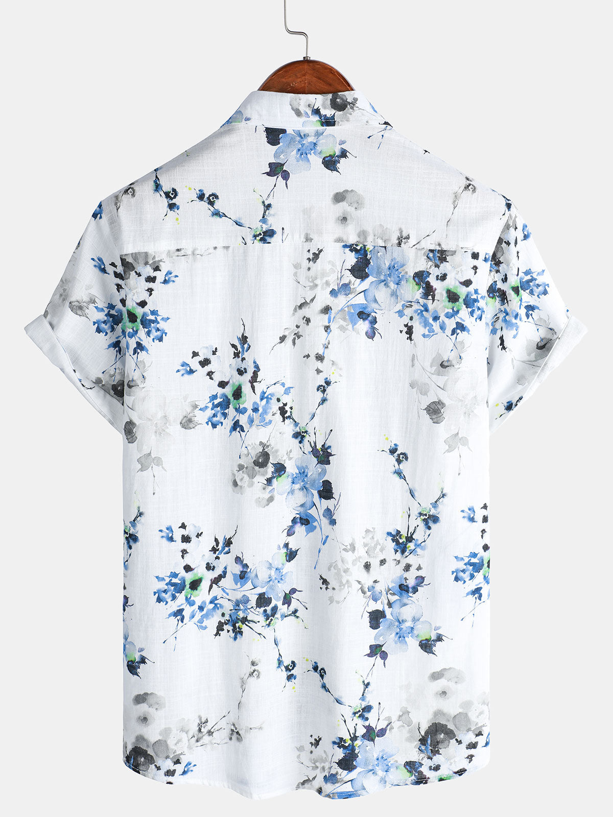 Men's Casual Summer Vintage Floral Print Short Sleeve Cotton Shirt