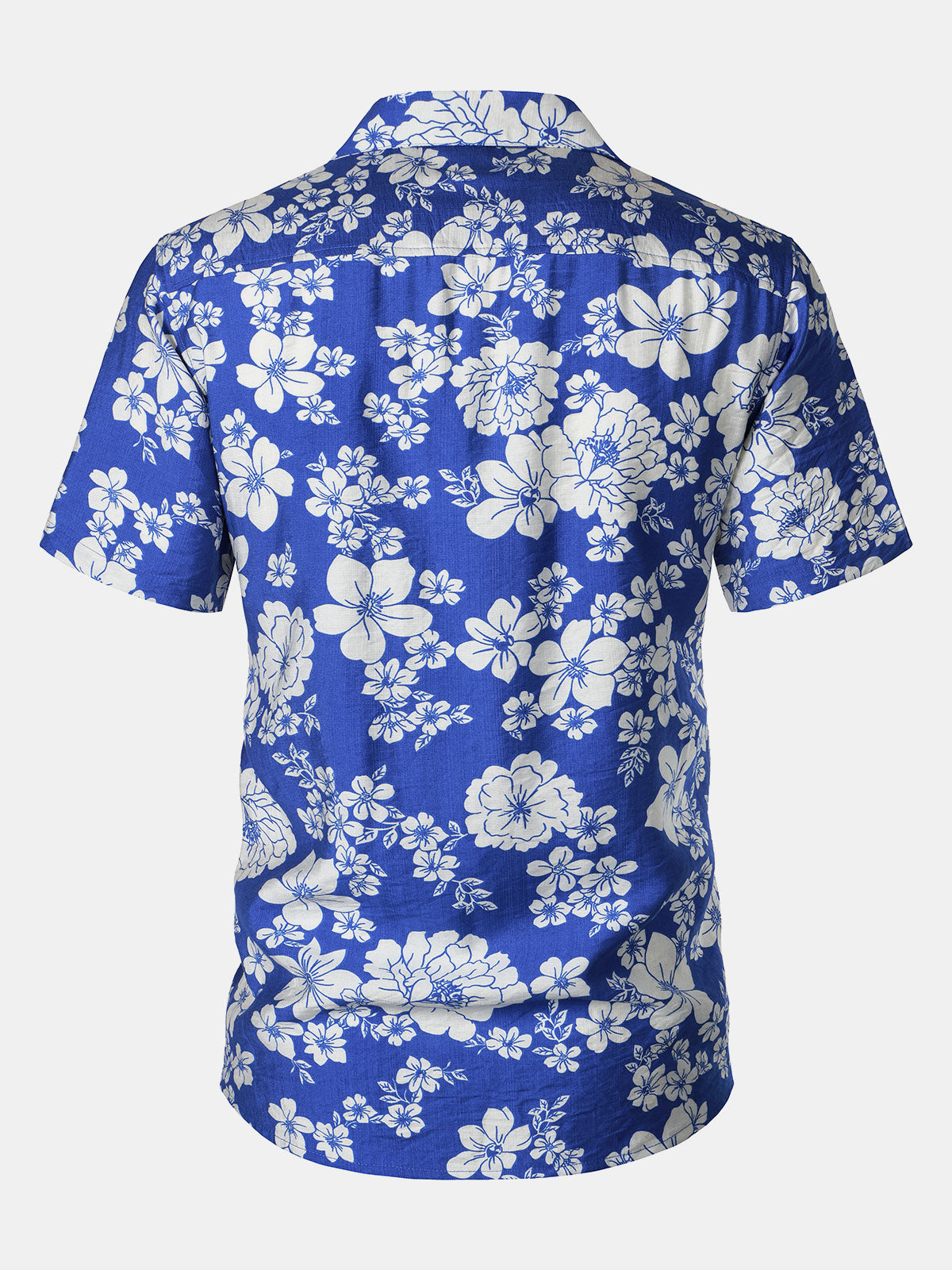 Men's Blue Floral Pocket Hawaiian Cuban Collar Short Sleeve Shirt