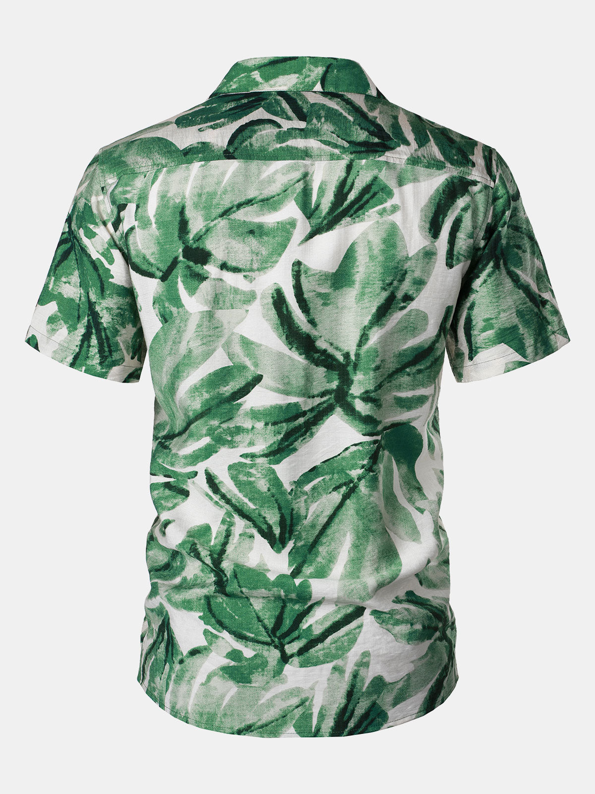 Men's Green Tropical Leaves Print Pocket Hawaiian Short Sleeve Shirt