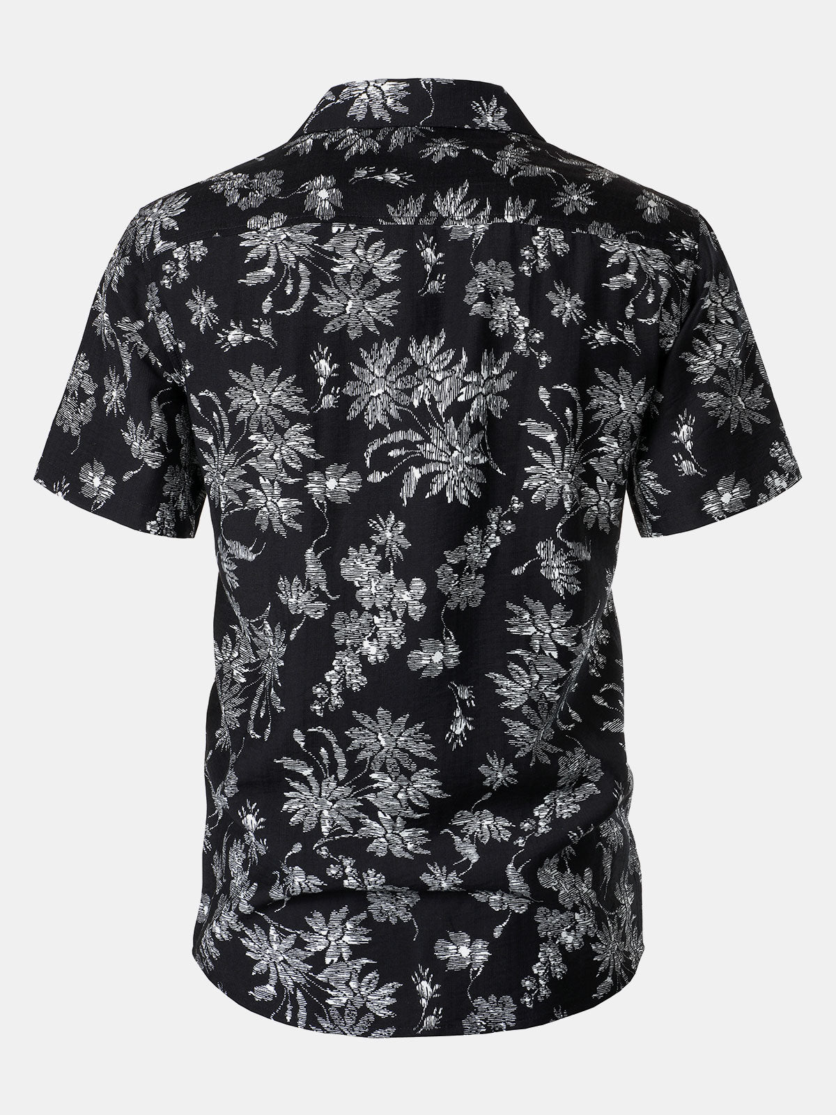 Men's Black Tropical Floral Print Casual Hawaiian Shirt