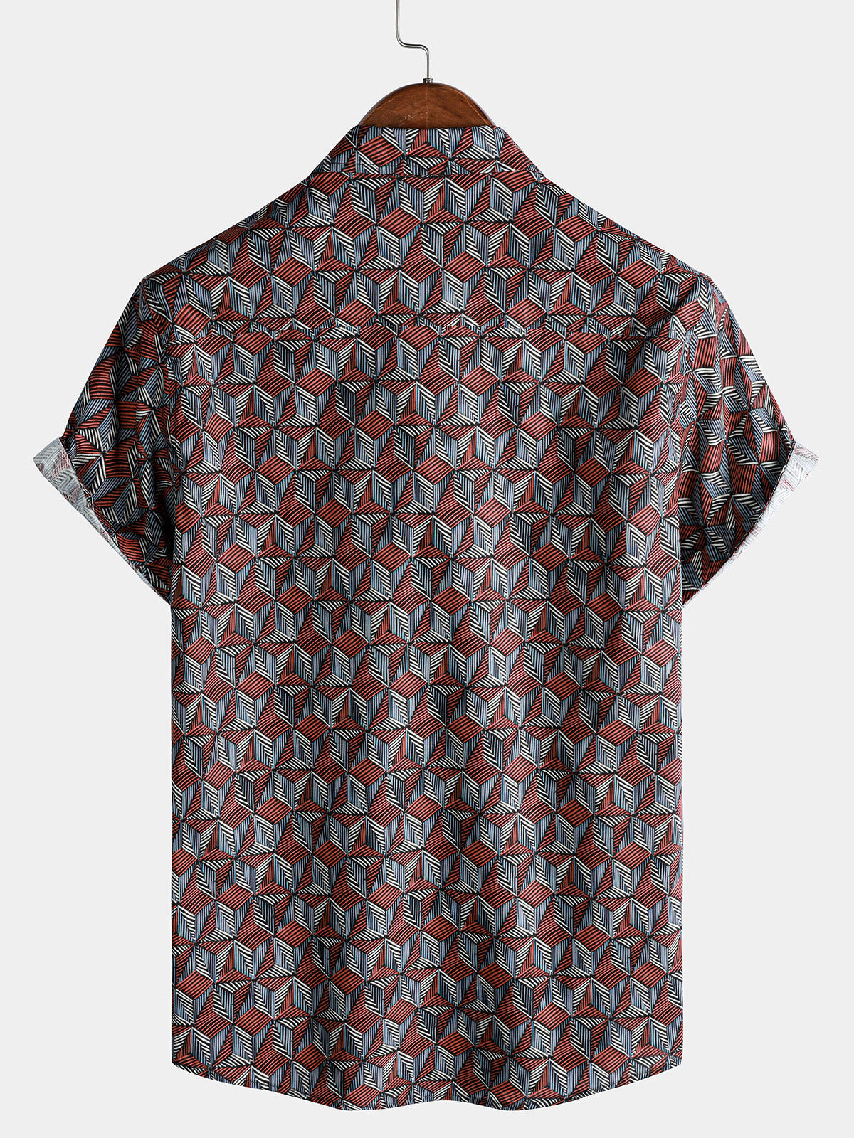 Men’s Geometric Pattern Short Sleeve Button Up Breathable Cool Everyday Casual Shirt