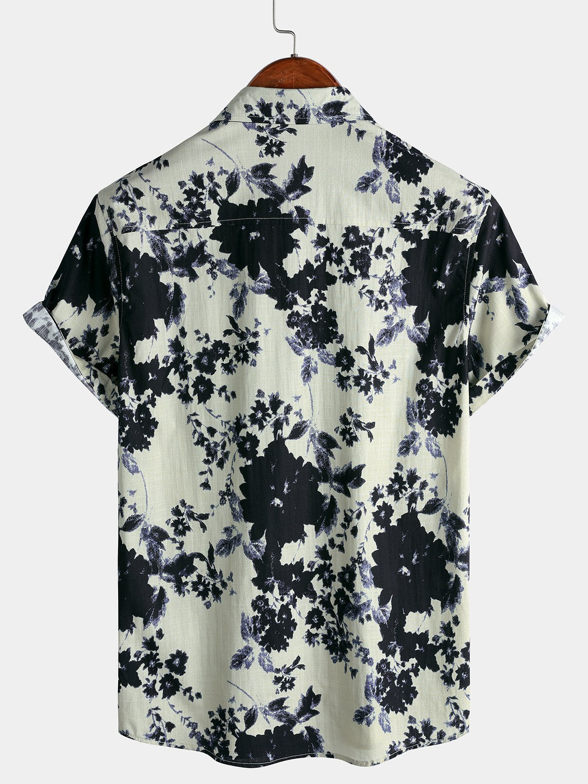 Men's Short Sleeve Ink Wash Floral Cotton Resort Shirt