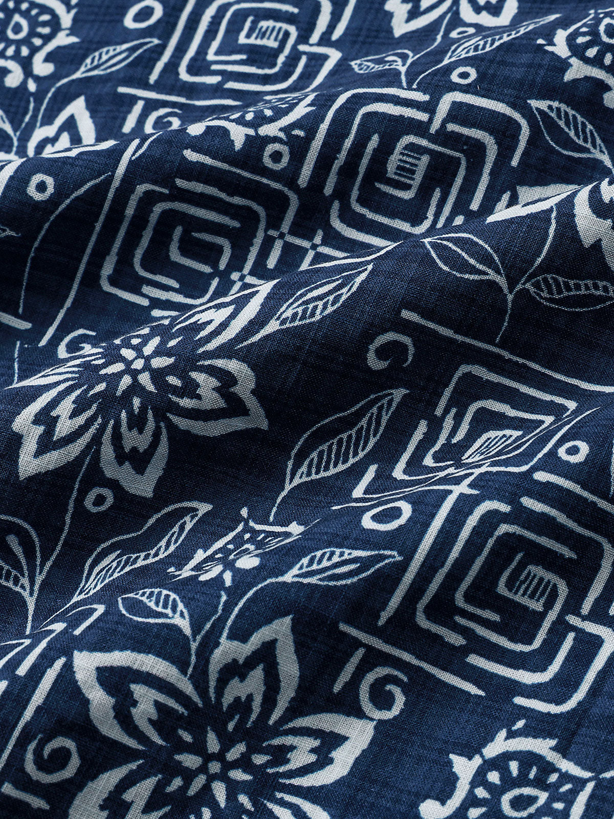 Men's Boho Casual Navy Blue Geometric Floral Print Short Sleeve Shirt