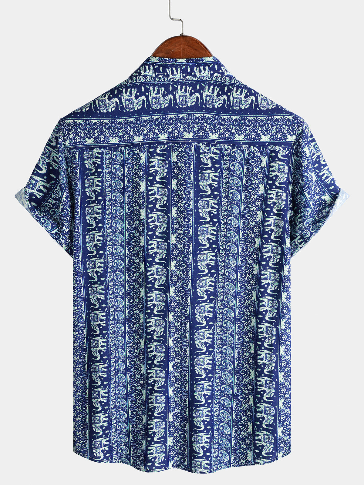 Men’s Retro Lightweight Breathable Elephant Print Short Sleeve Cool Casual Summer Shirt