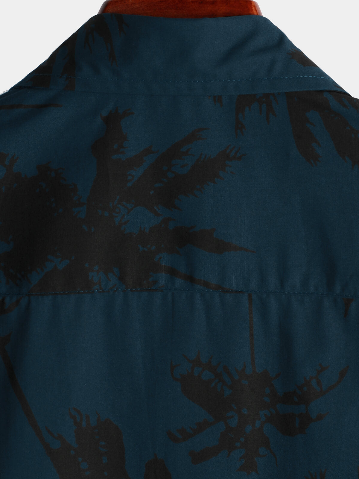 Men's Palm Tree Print 100% Cotton Navy Blue Short Sleeve Hawaiian Collared Shirt