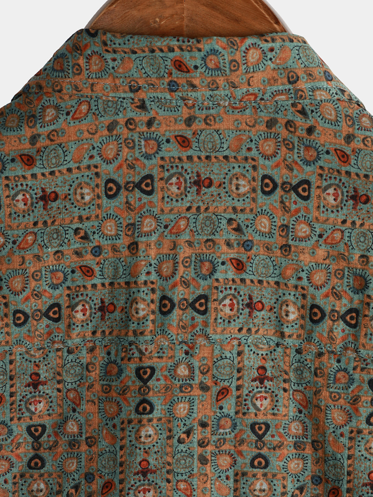 Men's Vintage Paisley Print 70s Button Up Brown Boho Retro Tribal Short Sleeve Shirt