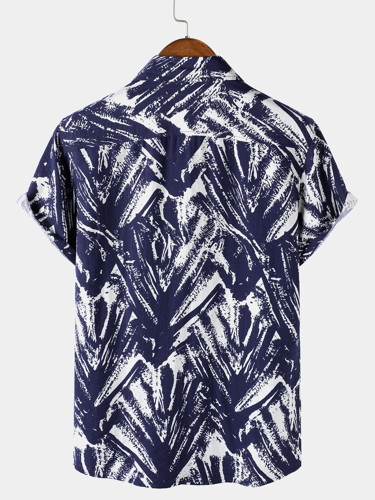 Men's Navy Blue Abstract Geometric Print Short Sleeve Shirt