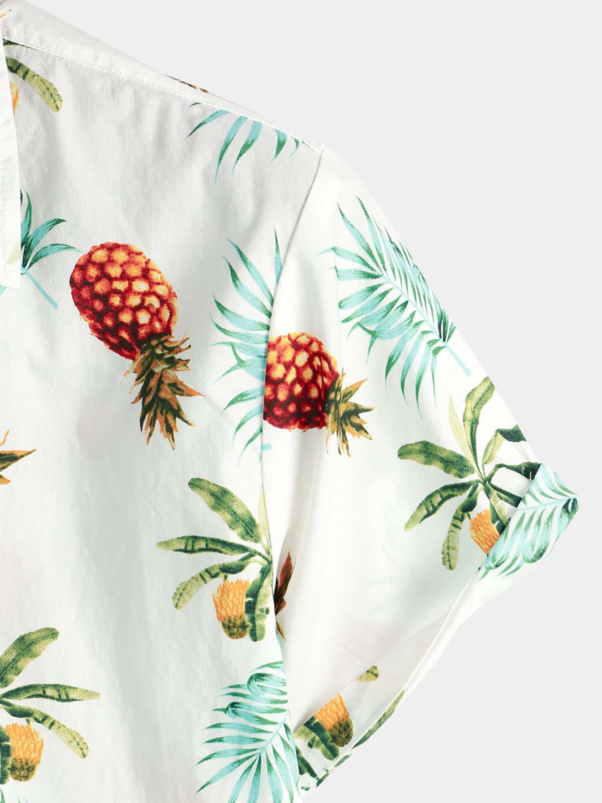 Men's Pineapple Print Cotton Tropical Fruit Holiday Short Sleeve Button Up Beach Hawaiian Shirt