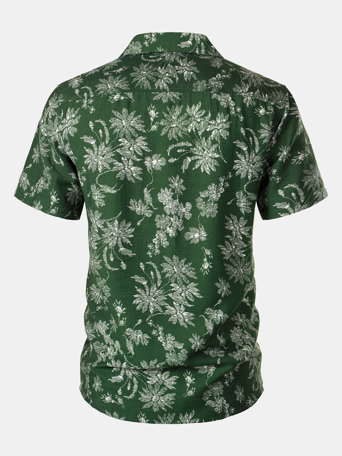 Men's Green Tropical Floral Print Casual Hawaiian Shirt
