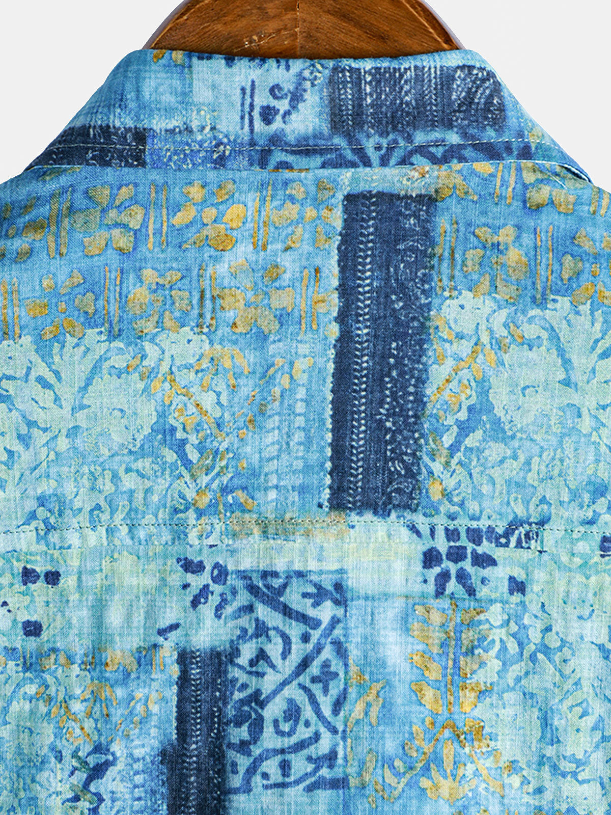 Men's Patchwork Print Breathable Cotton Short Sleeve Button Down Shirt