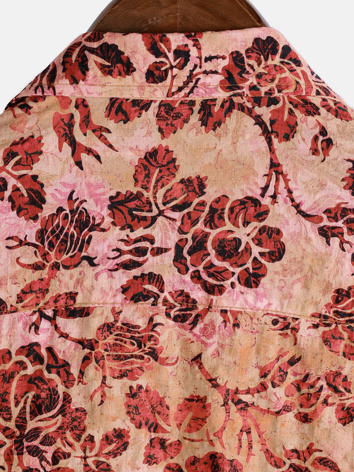 Men's Retro Rose Floral Print Short Sleeve Button Down Vacation Beach Shirt