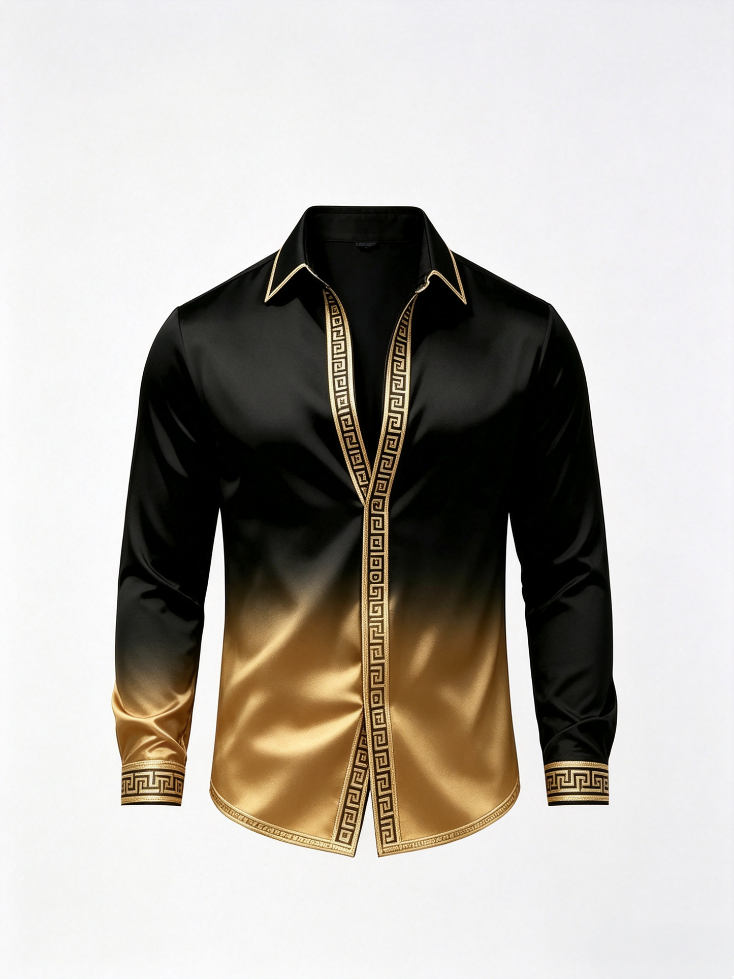 Men's Black Gold Gloss Long-Sleeve Shirt Geometric Border