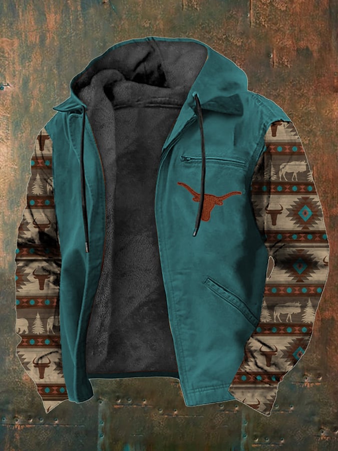 Men's Western Style Vintage Yak Plush Multi-Pocket Jacket