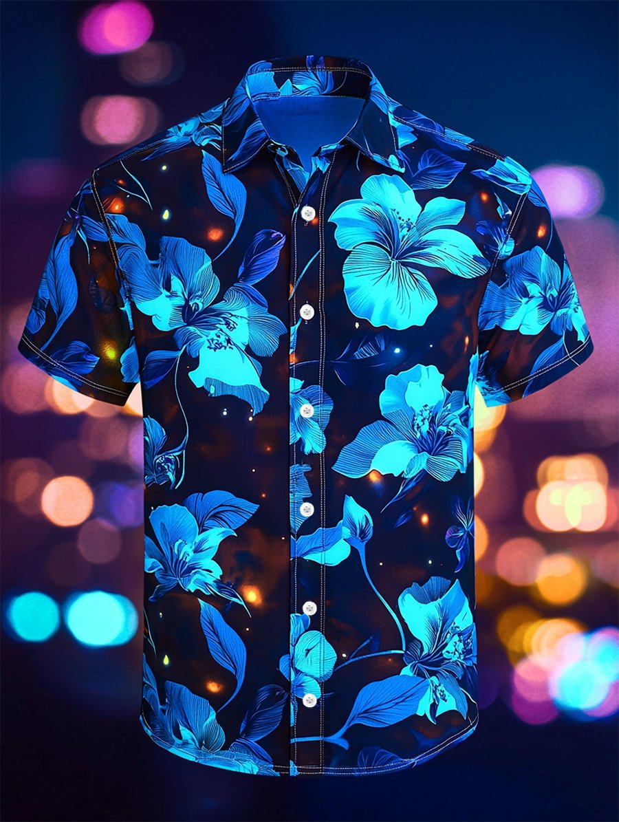 Men's Resort Casual Floral Art Short Sleeve Shirt