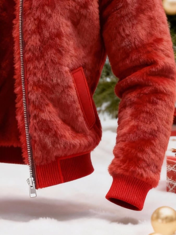 Men's Retro Plush Patchwork Warm Christmas Outdoor Jacket
