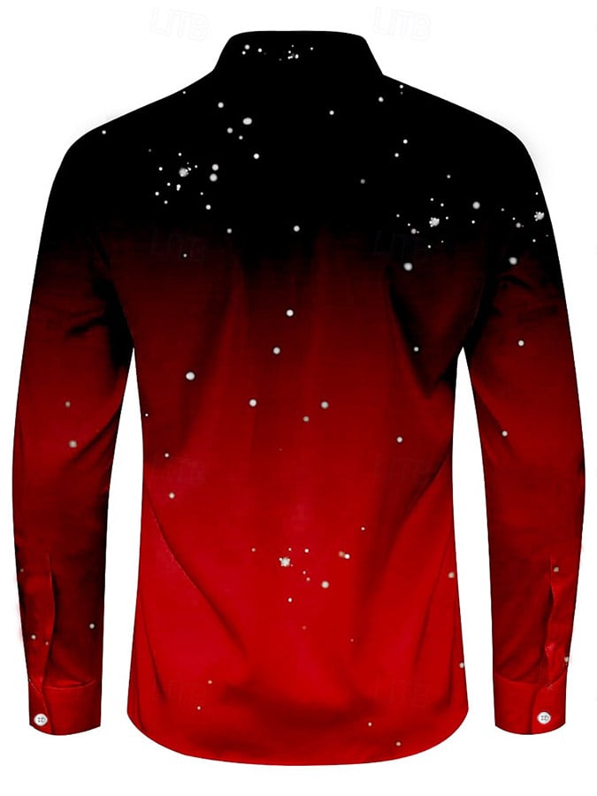 Men's Luxury Christmas Contrast Color Print Long Sleeve Shirt