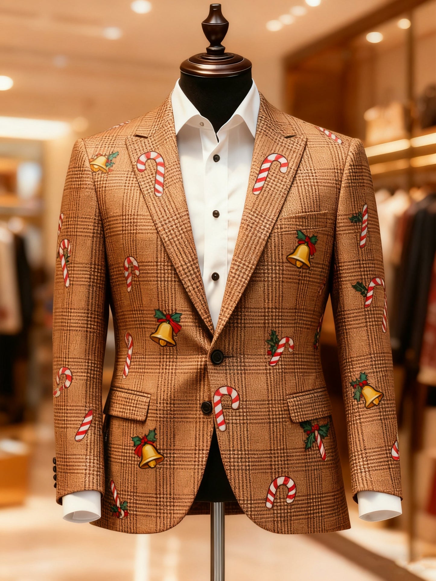 Men's Business Casual Notch Lapel Vintage Christmas Print Blazers