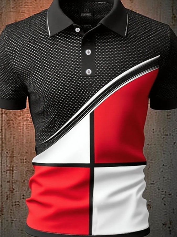 Men'S Casual Classic Contrast Color Print Business Short-Sleeved Polo Shirt