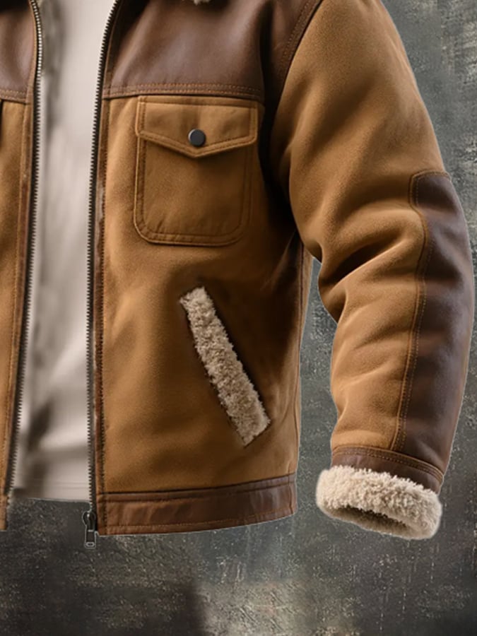 Men's Retro Patchwork Lambswool Warm Jacket