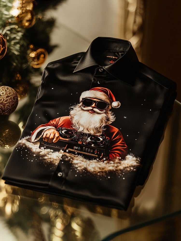 Men's Christmas Satin Luxe Long Sleeve Button Down Shirt