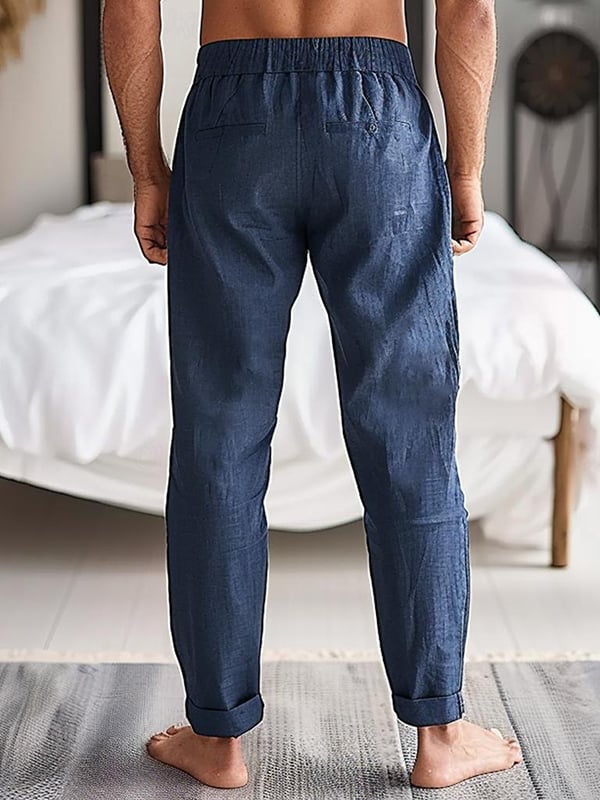 Men's Drawstring Elastic Waist Straight Comfortable And Breathable Outdoor Vacation Beach Vacation Casual Pants