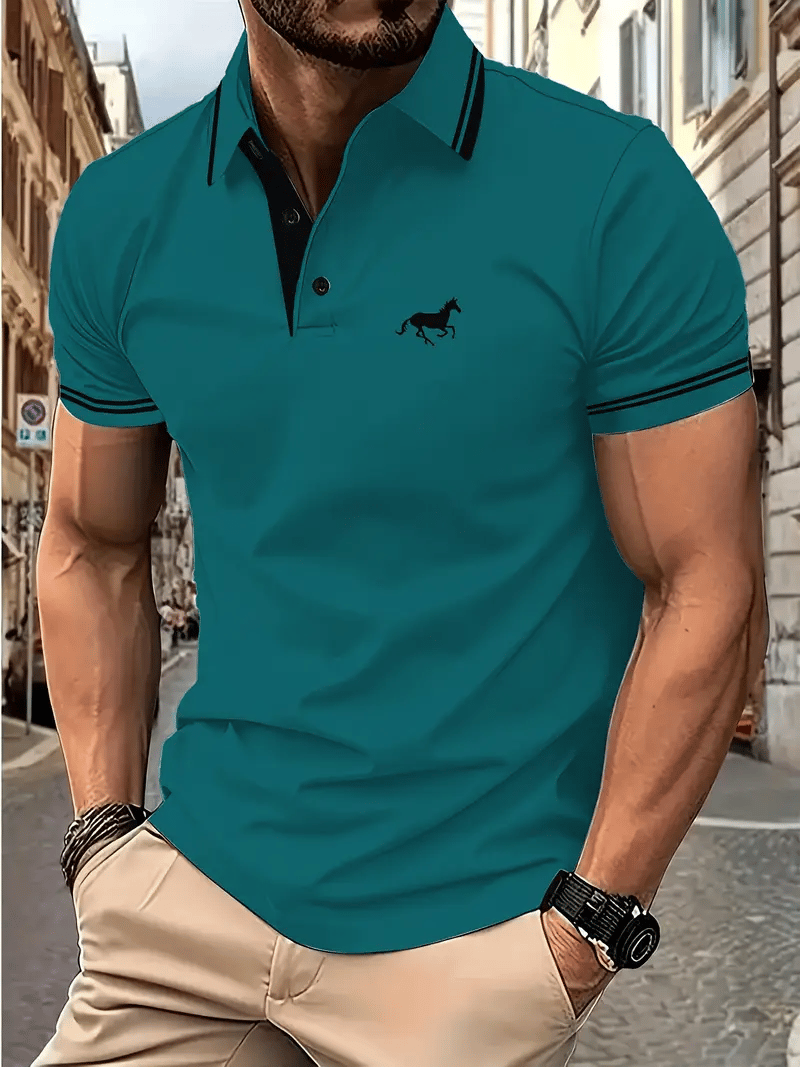 Men's Classic Business Logo Button Short Sleeve Polo Shirt