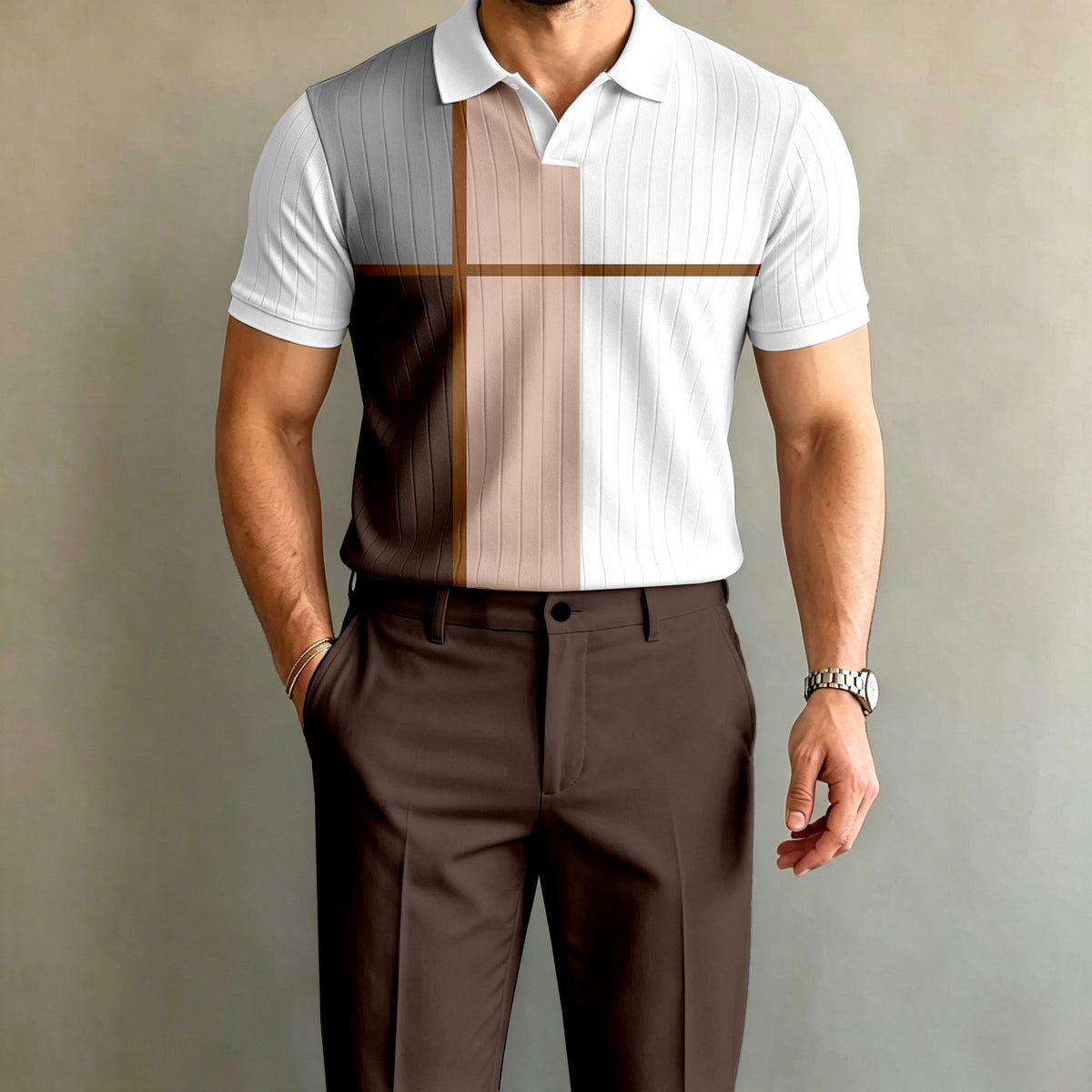 Men's Multi-Color Short-Sleeve Polo Shirt and Pants Set
