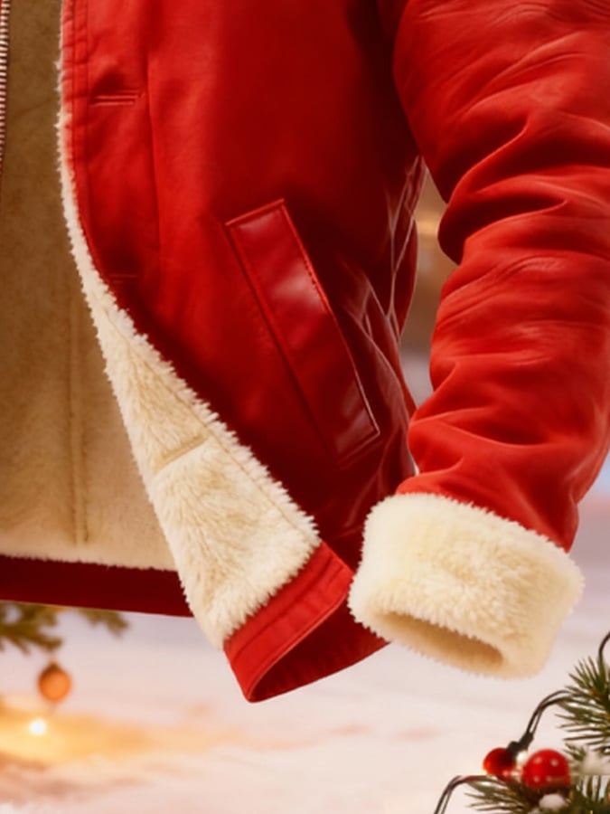 Men's Retro Leather Fleece-Lined Warm Christmas Outdoor Jacket