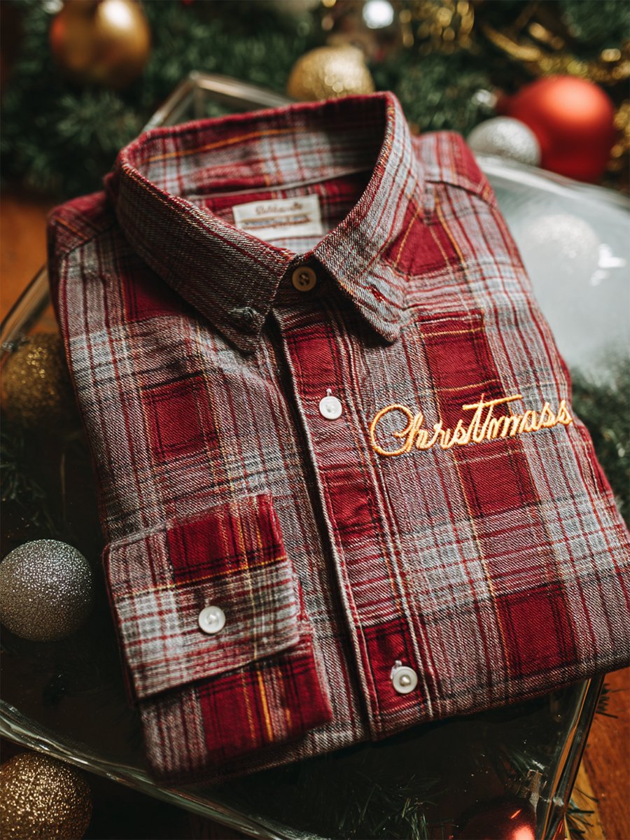 Men's Christmas Plaid Art Long Sleeve Shirt