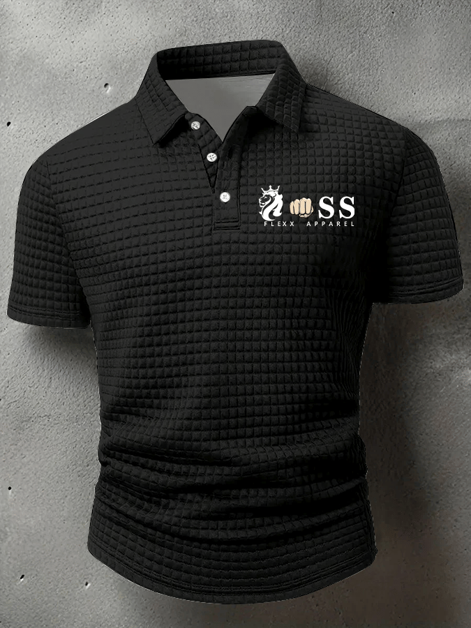 Men's Retro Letter Printed Casual Checkered Fabric Polo Shirt