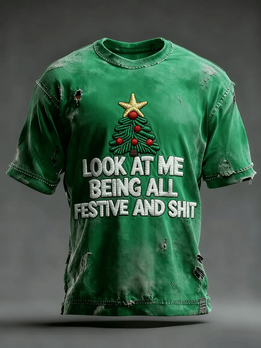 Men's Christmas Print Round Neck T-shirt